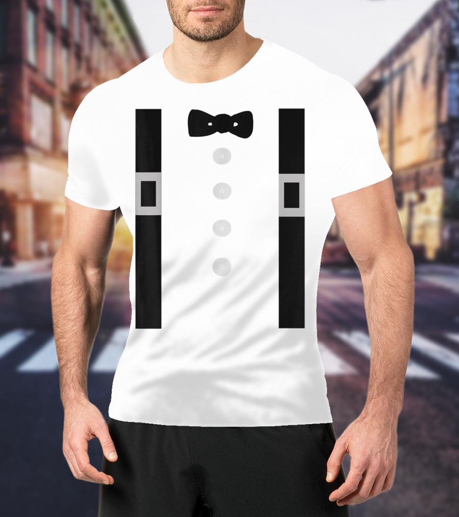 Amish Costume Bow Tie Suspenders Button T-Shirt