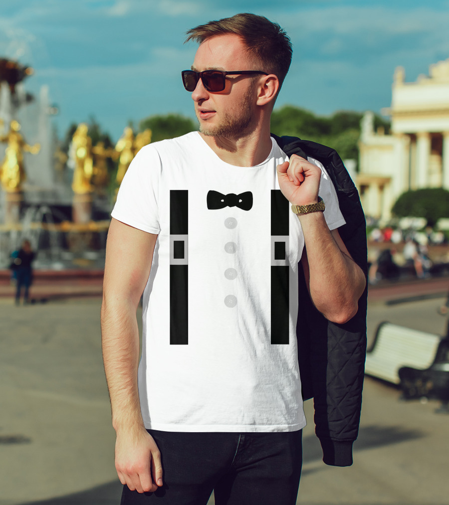 Amish Costume Bow Tie Suspenders Button T-Shirt