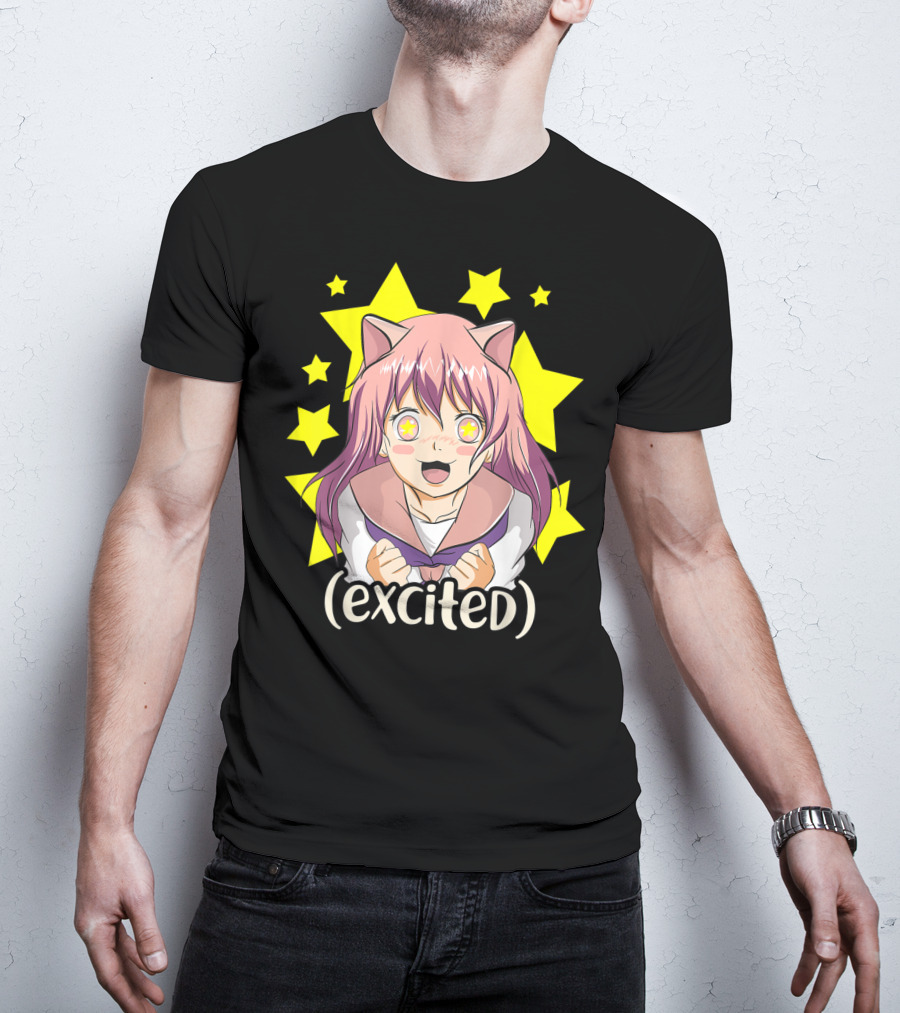 Anime Japanese Cat Girl Excited Star Eyes Manga T-Shirt