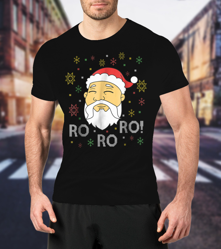 Asian Santa Claus Ro Ro Ro Funny Christmas Face With Snowflakes T-Shirt