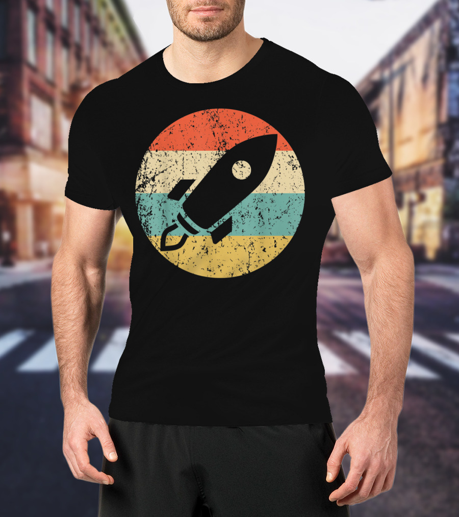Astronau Vintage Space Ship Retro Rocket Stripes T-Shirt
