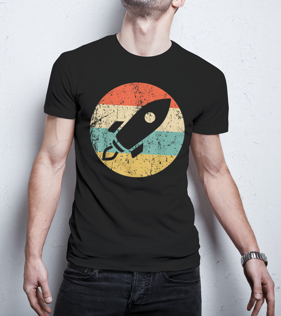 Astronau Vintage Space Ship Retro Rocket Stripes T-Shirt