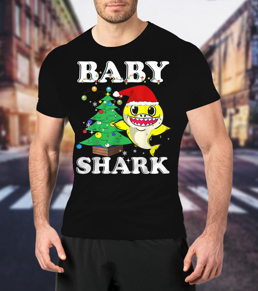 Baby Shark Christmas Tree Santa Hat T-Shirt