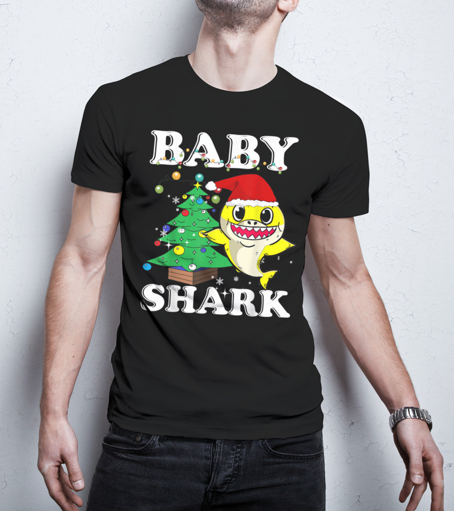 Baby Shark Christmas Tree Santa Hat T-Shirt