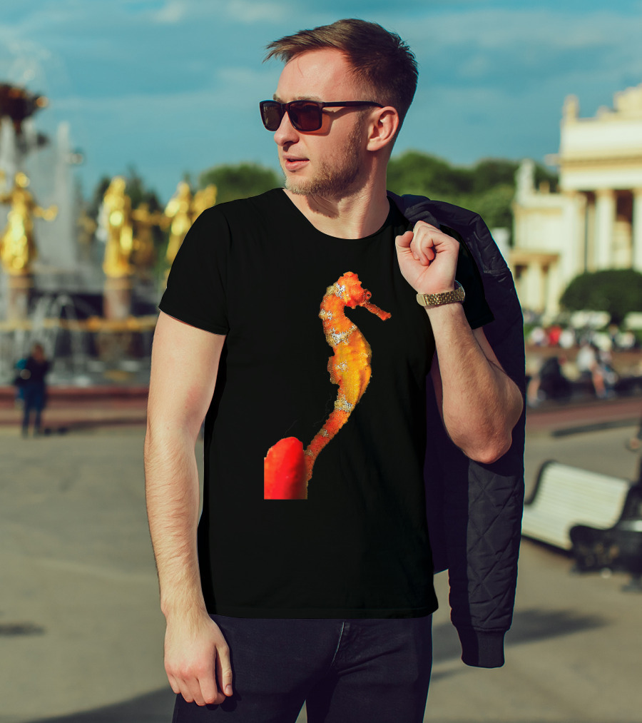 Beautiful Orange And Yellow Swimming Seahorse Figure T-Shirt