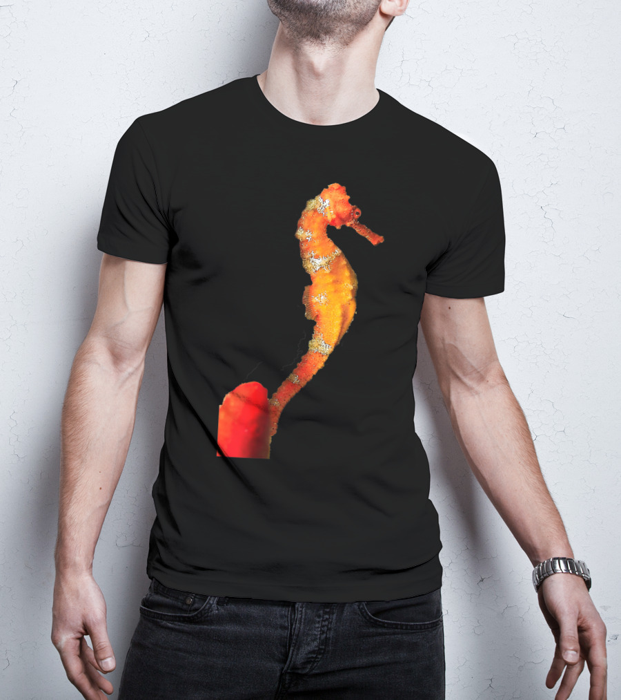 Beautiful Orange And Yellow Swimming Seahorse Figure T-Shirt
