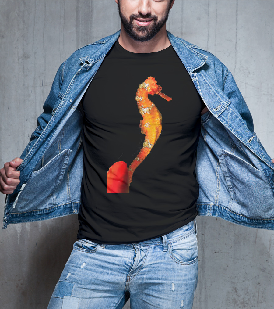 Beautiful Orange And Yellow Swimming Seahorse Figure T-Shirt