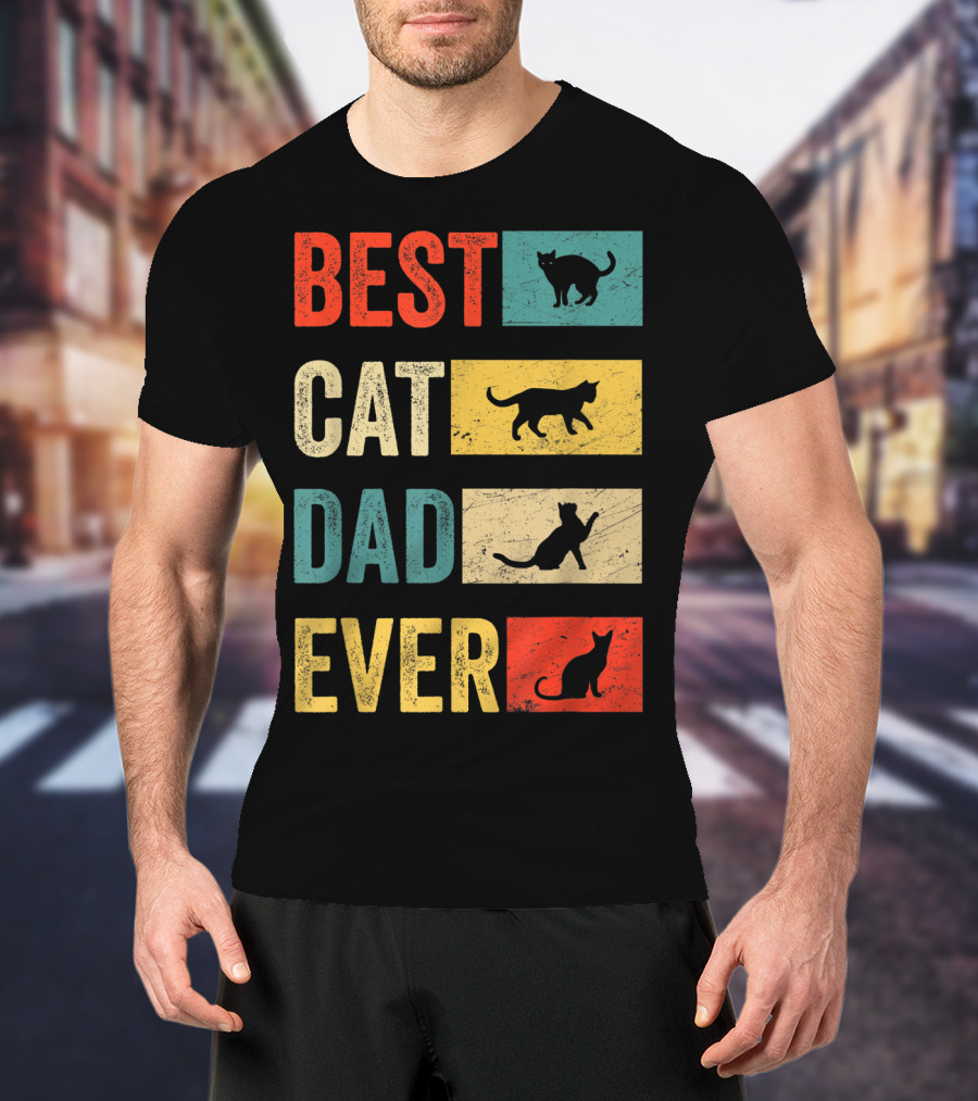 Best Cat Dad Ever Cat Lovers Colorful Cat T-Shirt