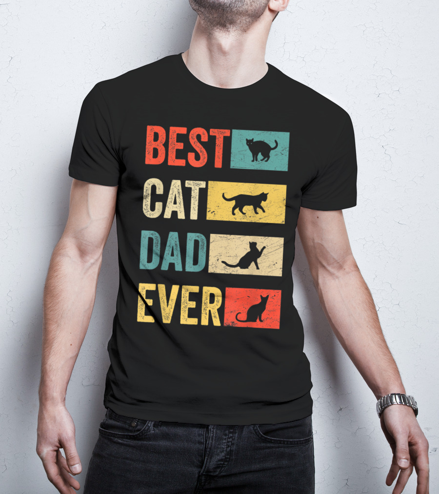 Best Cat Dad Ever Cat Lovers Colorful Cat T-Shirt