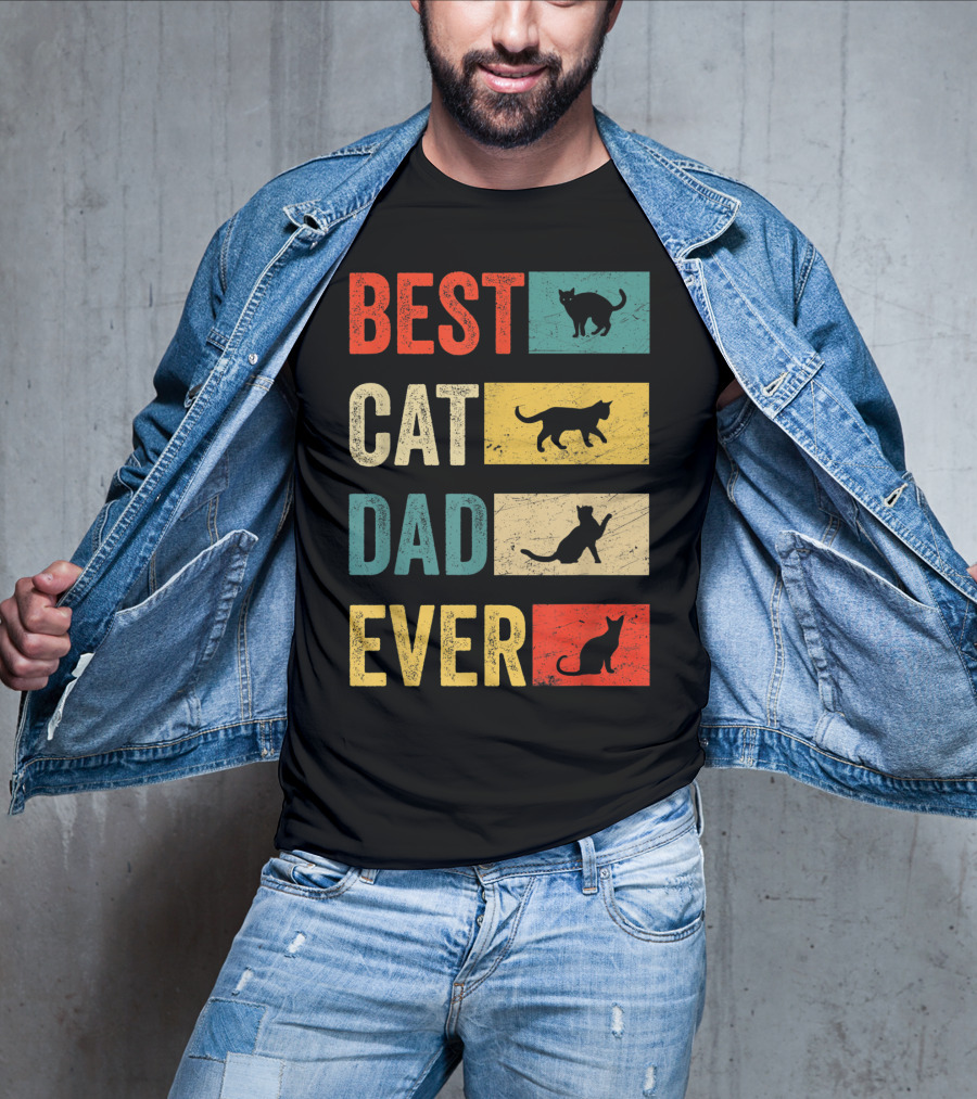Best Cat Dad Ever Cat Lovers Colorful Cat T-Shirt