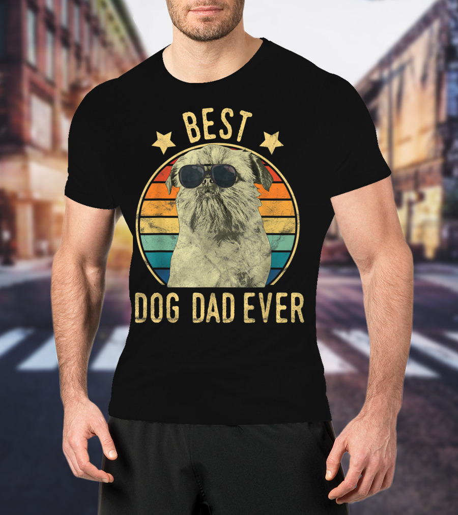 Best Dog Dad Ever Brussels Griffon Father's Retro Dog Sunglasses T-Shirt