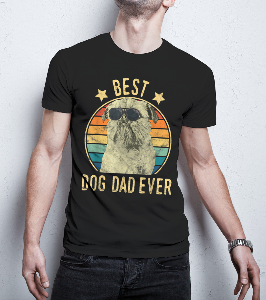 Best Dog Dad Ever Brussels Griffon Father's Retro Dog Sunglasses T-Shirt