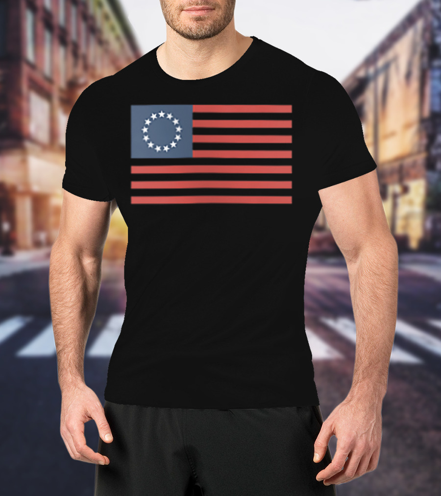 Betsy Ross American Revolution Faded Thirteen Stars Flag T-Shirt