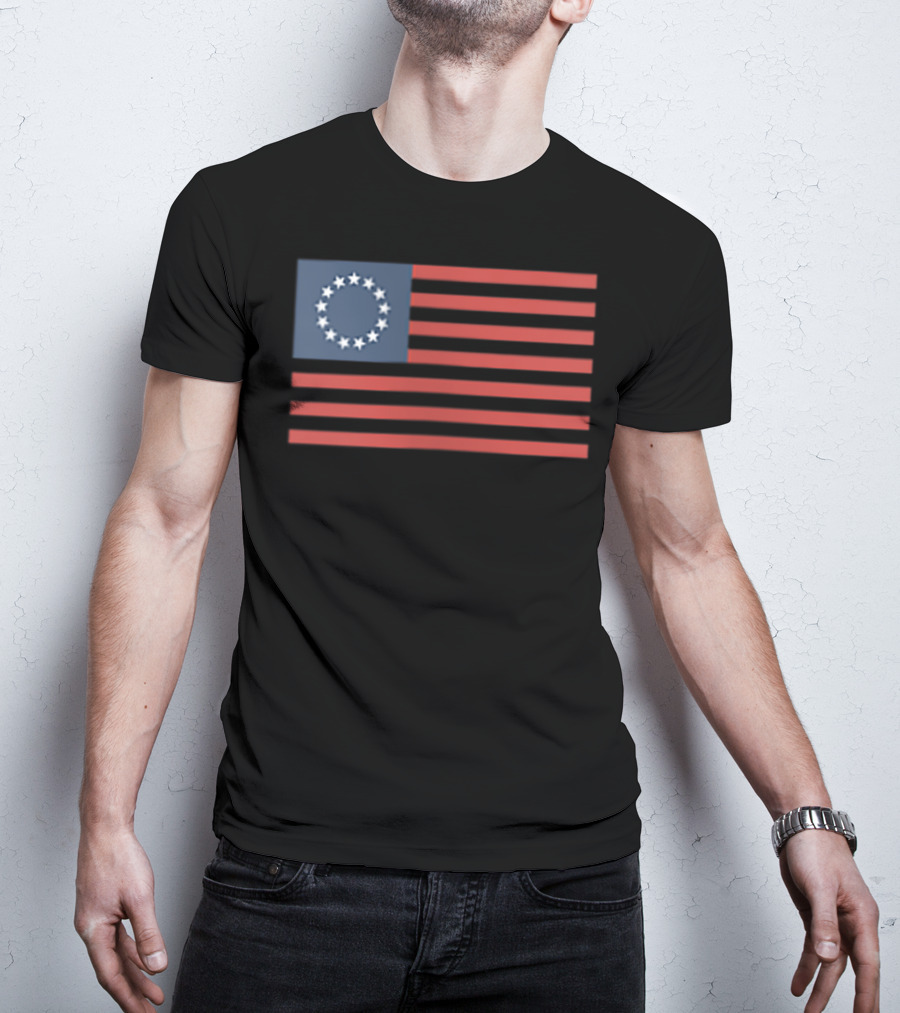 Betsy Ross American Revolution Faded Thirteen Stars Flag T-Shirt
