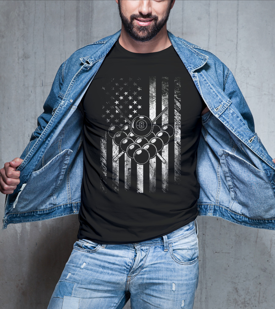 American Flag Billiards Player Pool 8 Ball T-Shirt