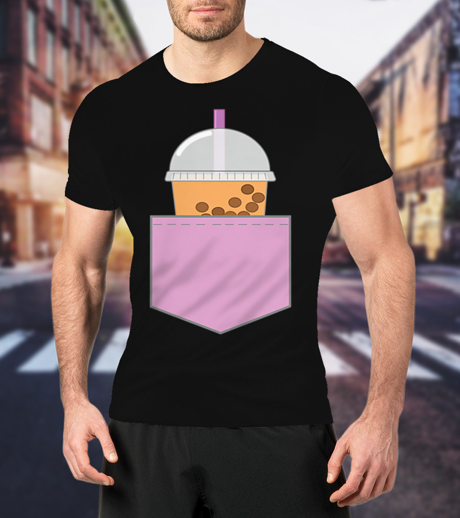 Bubble Tea Boba Cup In Pink Pocket T-Shirt