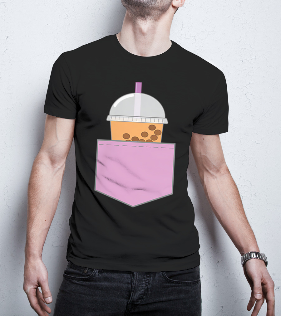 Bubble Tea Boba Cup In Pink Pocket T-Shirt