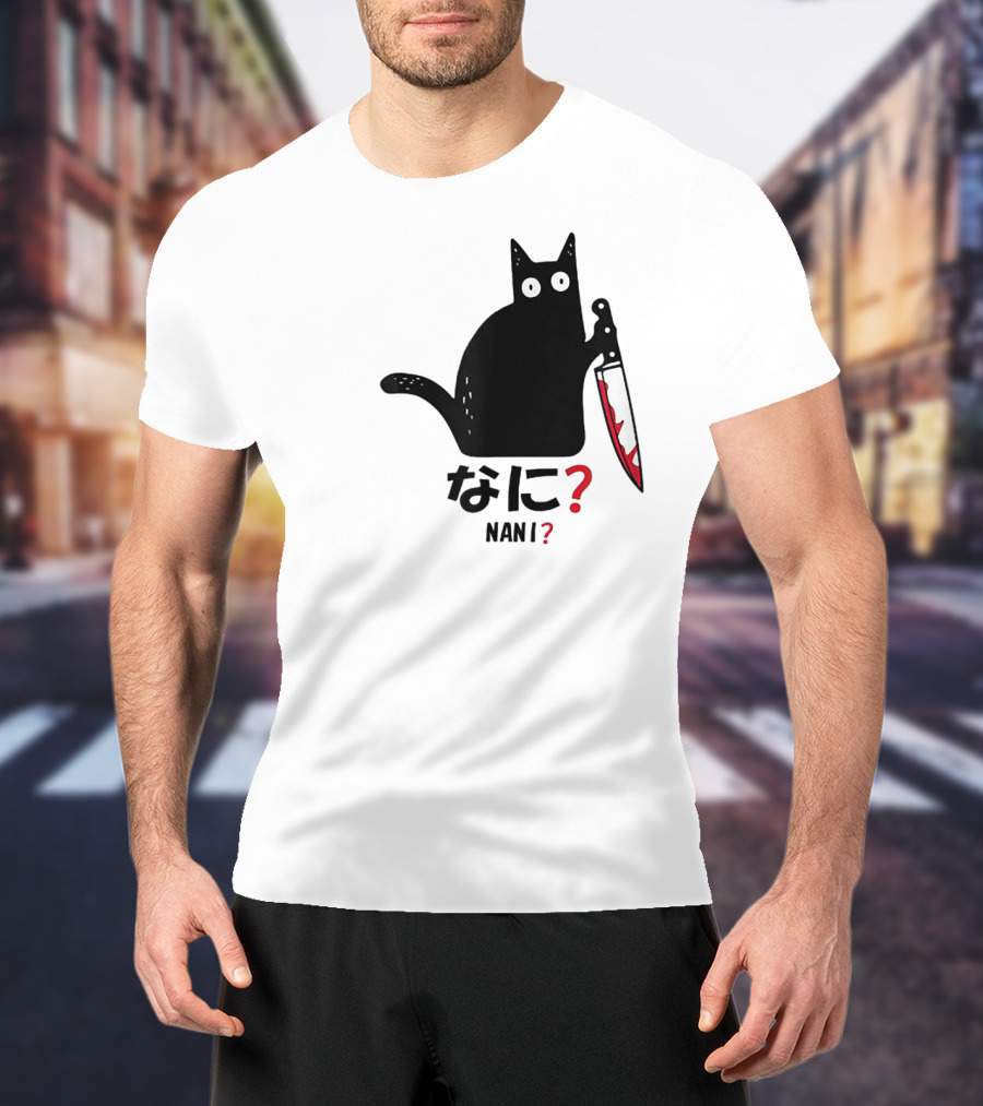 Nani What Murderous Black Cat With Knife Kanji T-Shirt