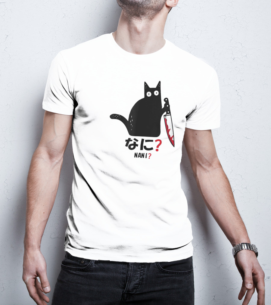 Nani What Murderous Black Cat With Knife Kanji T-Shirt