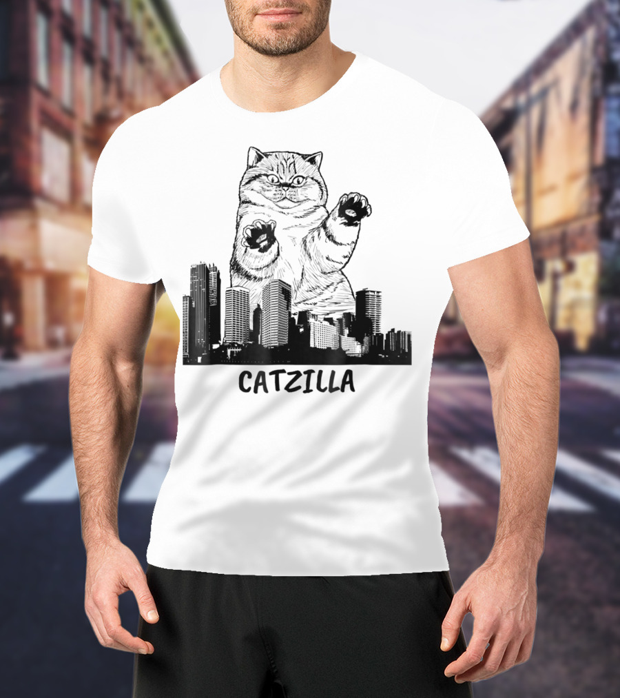 Catzilla Kitty Cat Pop Culture Cityscape Monster Kitty T-Shirt