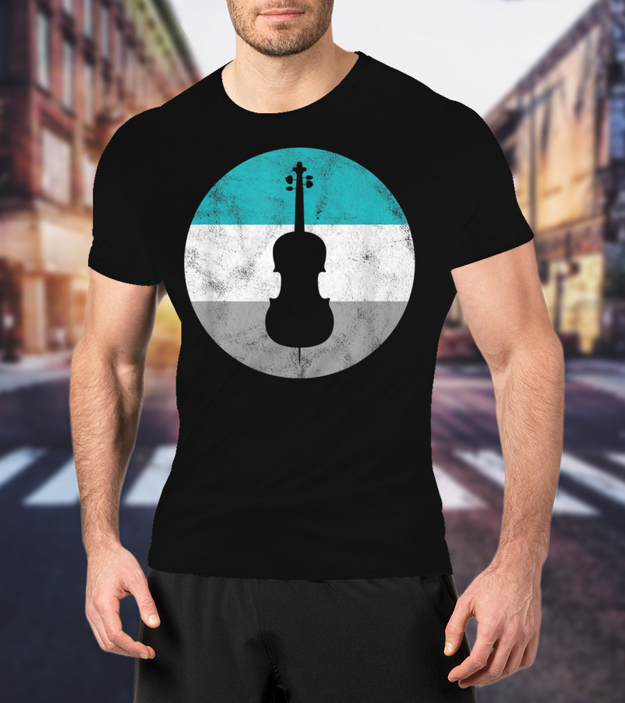 Cello Silhouette With Teal White Gray Circle Background T-Shirt