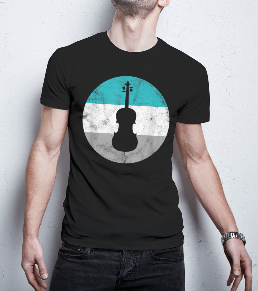 Cello Silhouette With Teal White Gray Circle Background T-Shirt