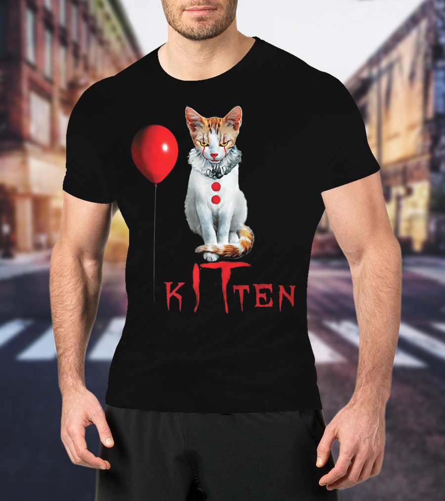 Pennywise Clown Cat Kitten With Red Balloon T-Shirt