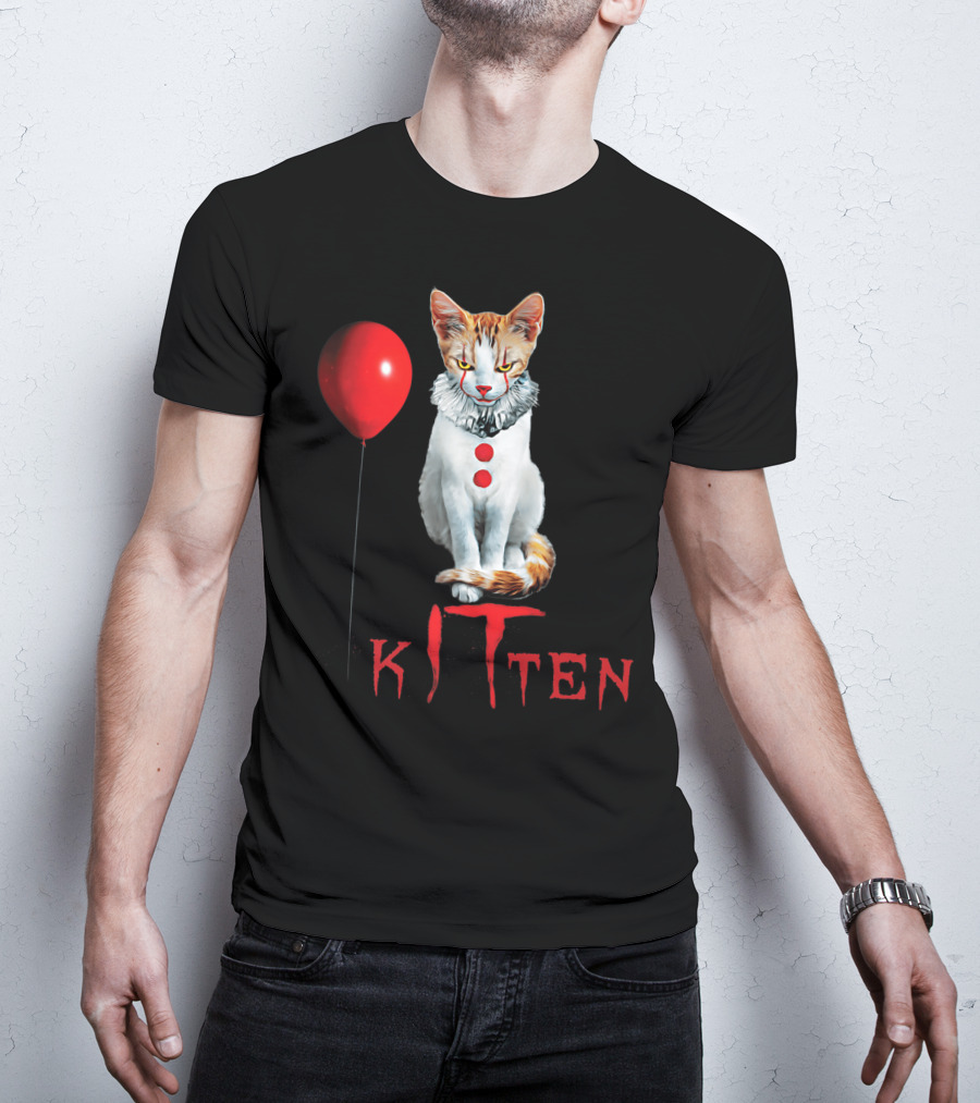 Pennywise Clown Cat Kitten With Red Balloon T-Shirt