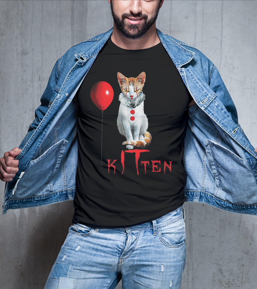 Pennywise Clown Cat Kitten With Red Balloon T-Shirt