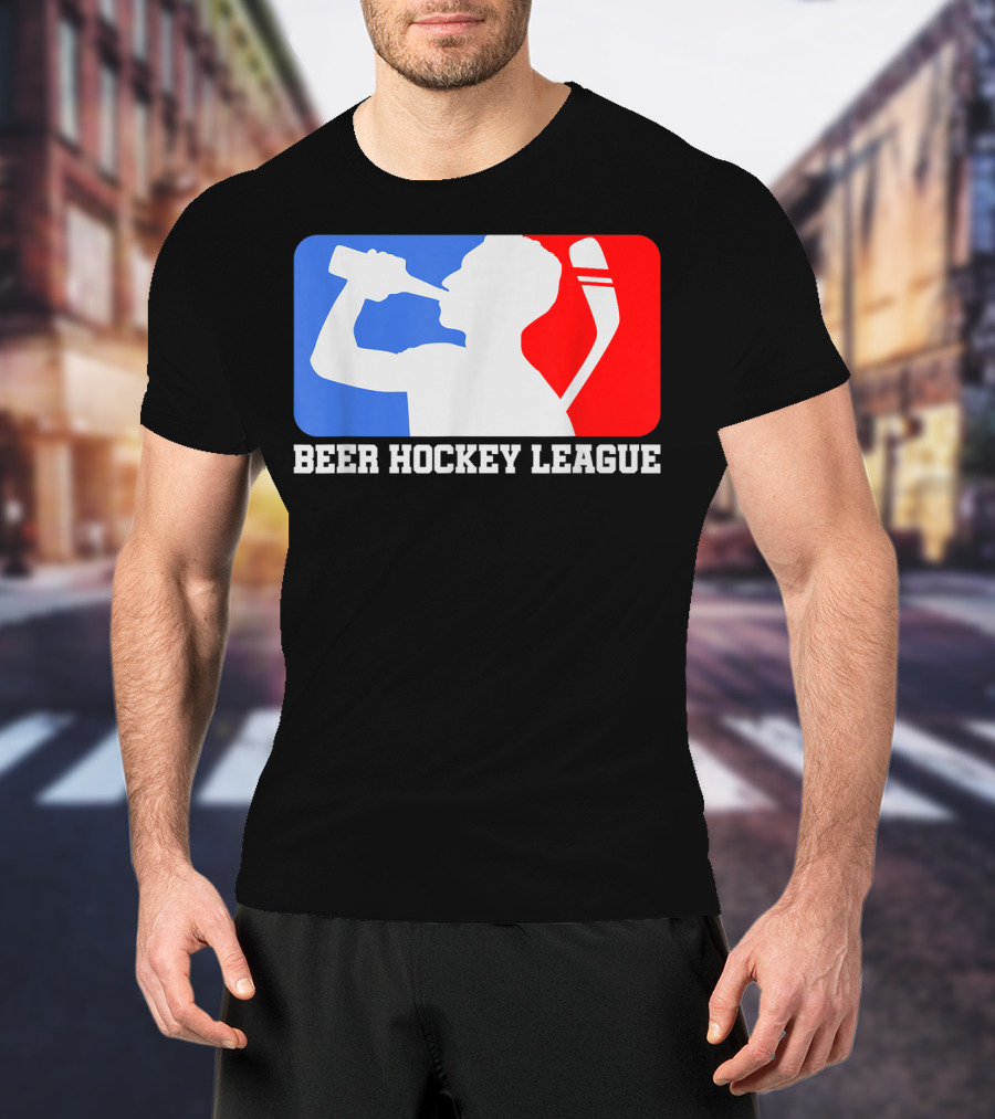 Beer Hockey League Icehockey Drinking Silhouette In Red White And Blue T-Shirt