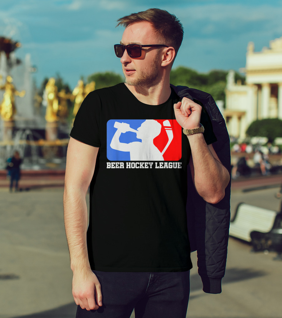 Beer Hockey League Icehockey Drinking Silhouette In Red White And Blue T-Shirt