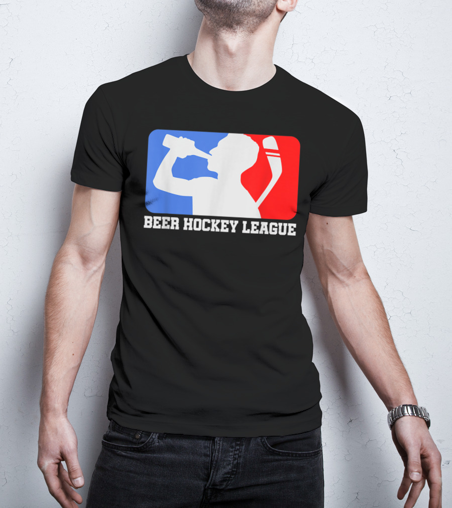 Beer Hockey League Icehockey Drinking Silhouette In Red White And Blue T-Shirt