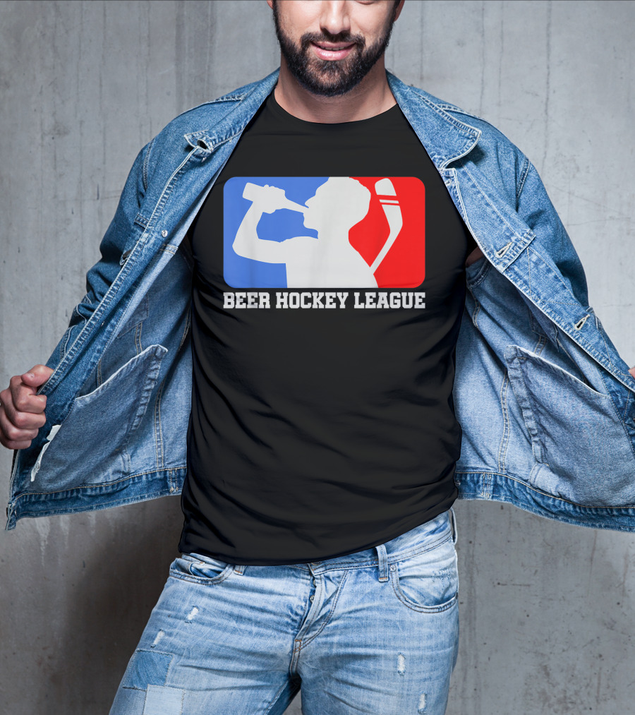 Beer Hockey League Icehockey Drinking Silhouette In Red White And Blue T-Shirt
