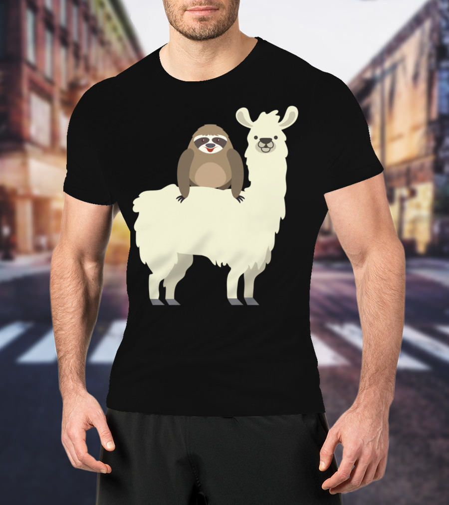 Cute Funny Sloth On Llama T-Shirt