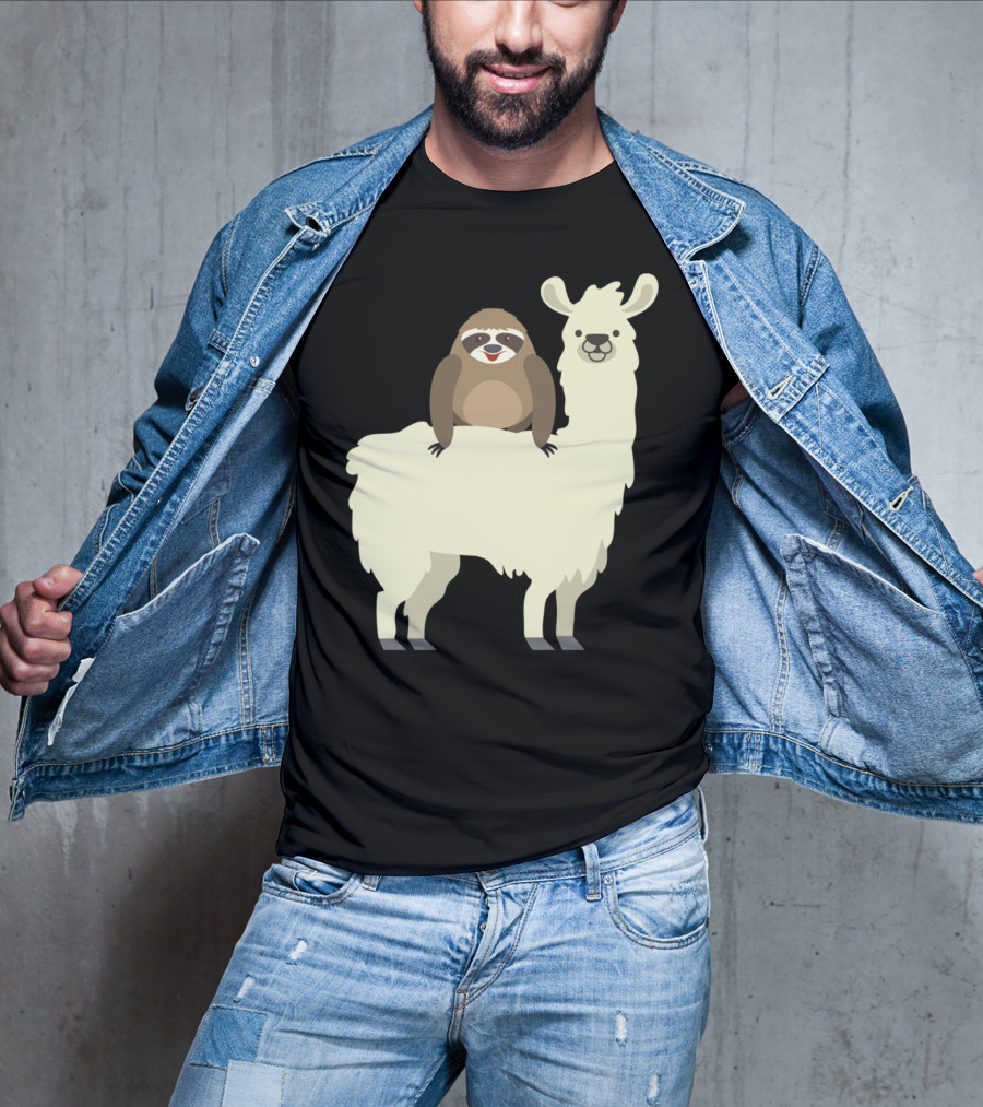 Cute Funny Sloth On Llama T-Shirt