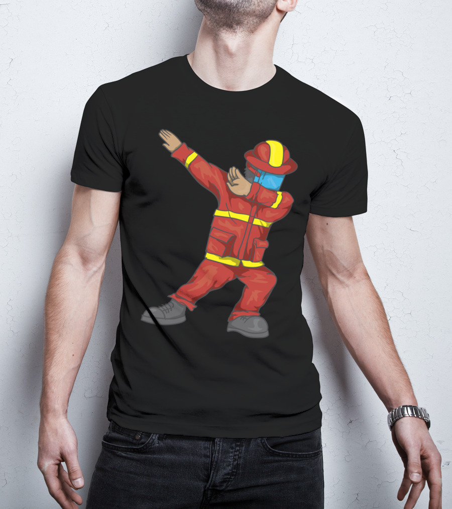 Dabbing Firefighter Cute Dancing Firefighter Red T-Shirt