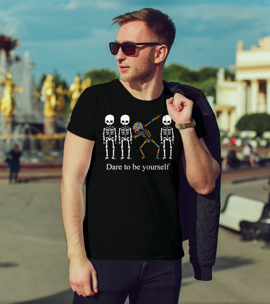 Dare To Be Yourself Colorful Skeleton Dab Among White Skeletons T-Shirt