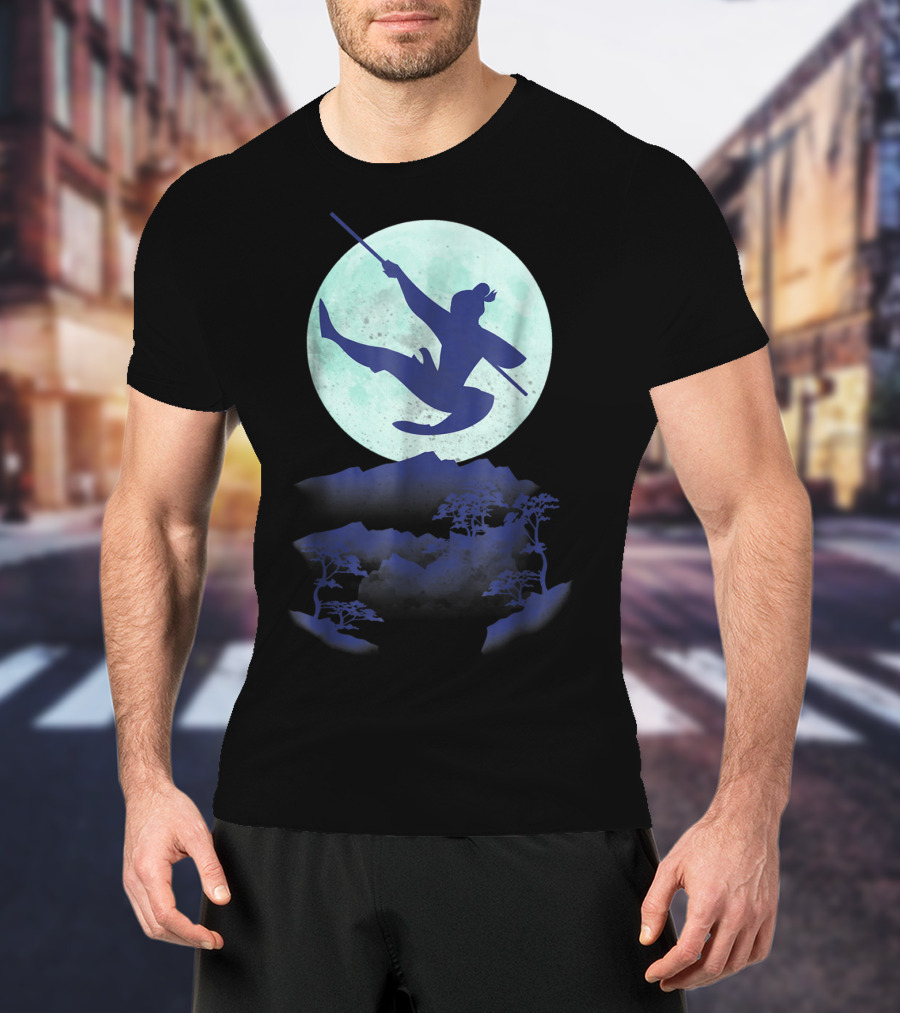 Disney Mulan Warrior Jump Against Full Moon Night Sky T-Shirt