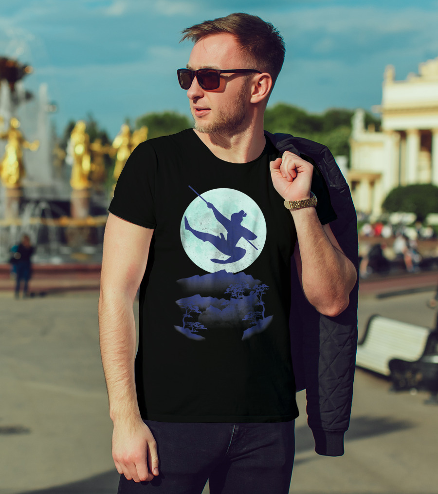 Disney Mulan Warrior Jump Against Full Moon Night Sky T-Shirt