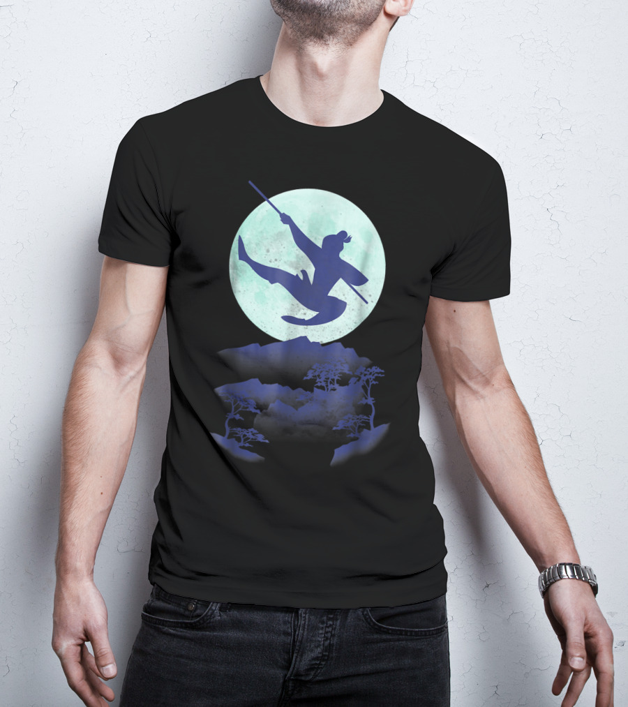 Disney Mulan Warrior Jump Against Full Moon Night Sky T-Shirt