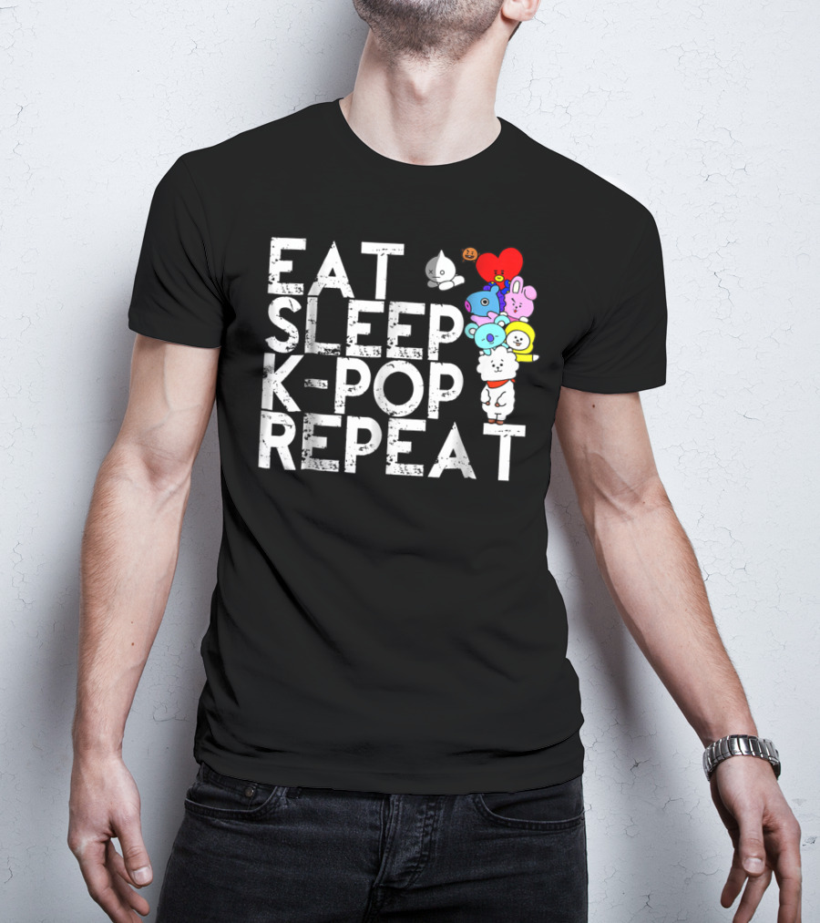 Eat Sleep Kpop Repeat Korean Kpop Fan BT21 Characters T-Shirt