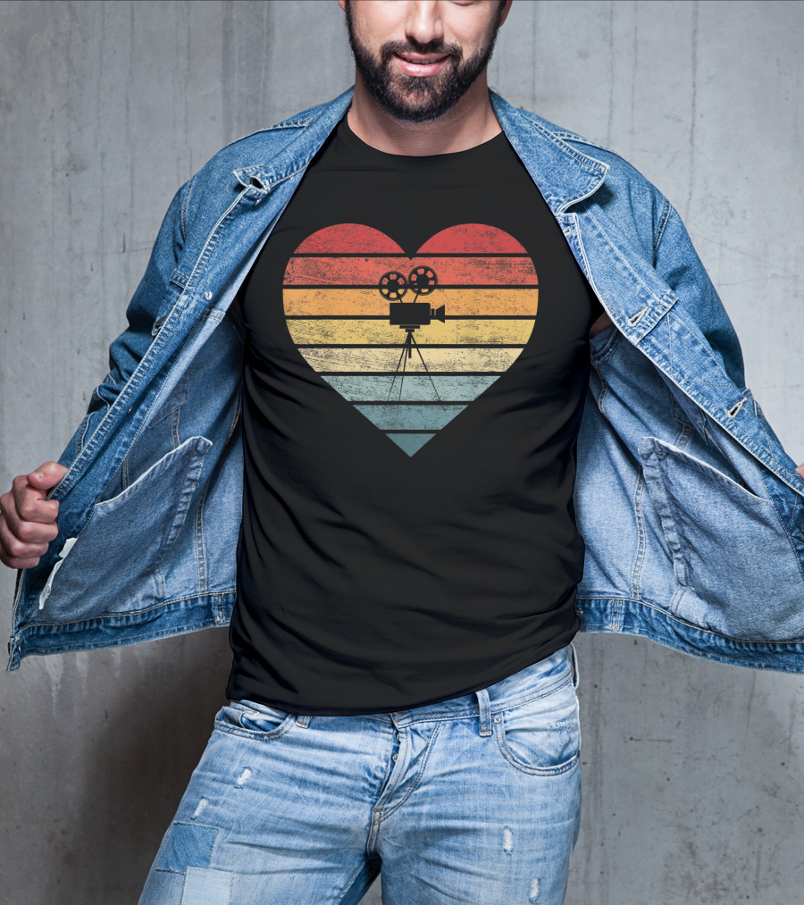 Filmmaker Sunset Heart Camera Film Retro T-Shirt