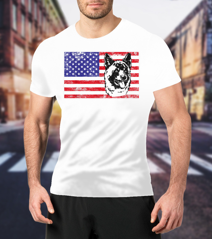 Funny Akita Dog Lover Owner American Flag Dog Head T-Shirt