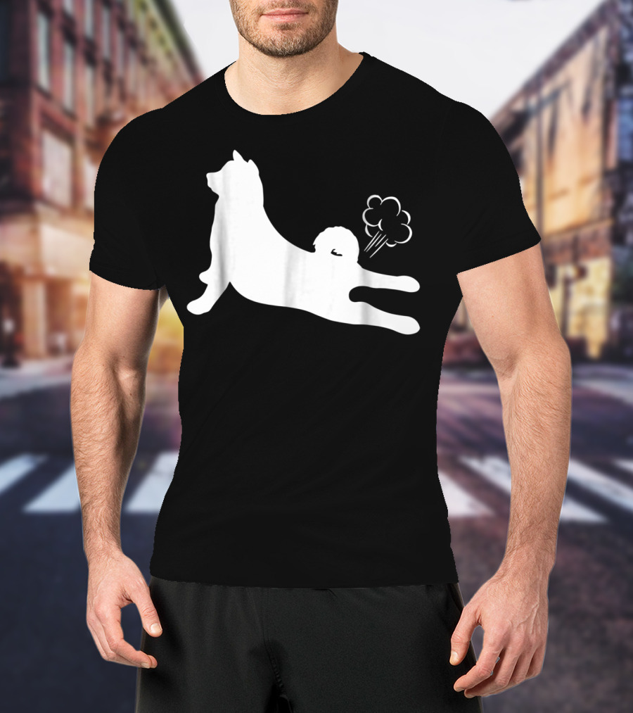 Funny Akita Farting Fart Dog Silhouette With Farts T-Shirt