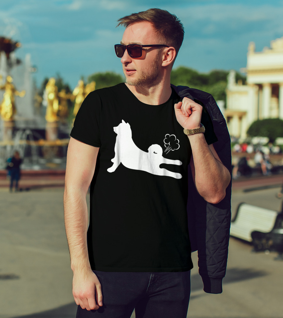 Funny Akita Farting Fart Dog Silhouette With Farts T-Shirt