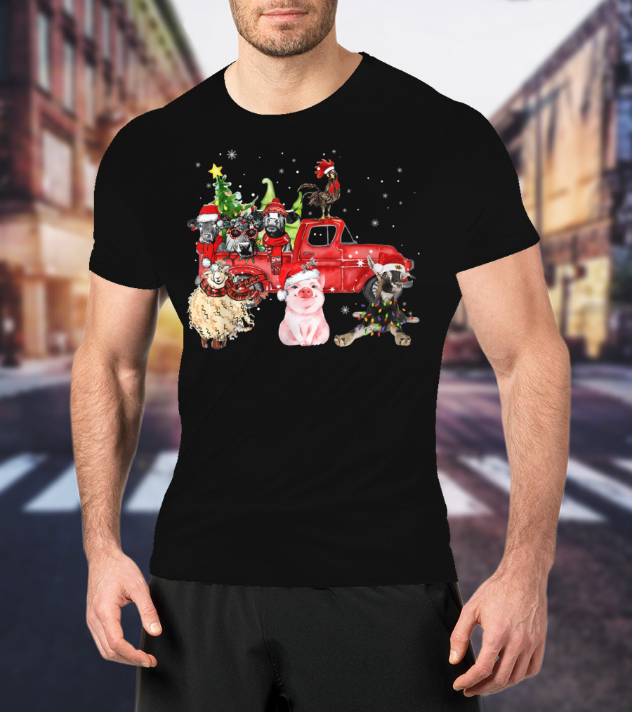Funny Farmer Christmas Santa Cow Pig Sheep Chicken Truck T-Shirt