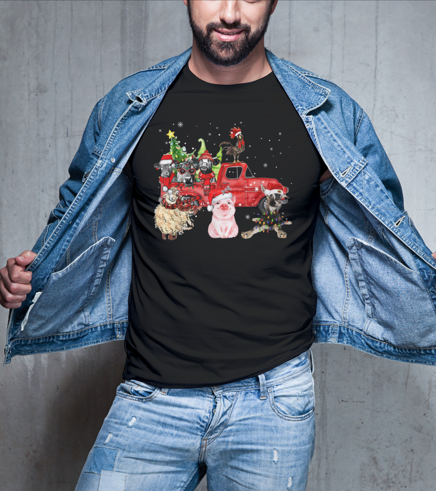 Funny Farmer Christmas Santa Cow Pig Sheep Chicken Truck T-Shirt