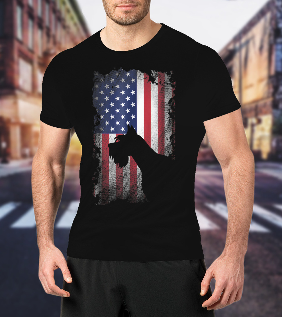 Giant Schnauzer Silhouette With American Flag USA Patriotic T-Shirt