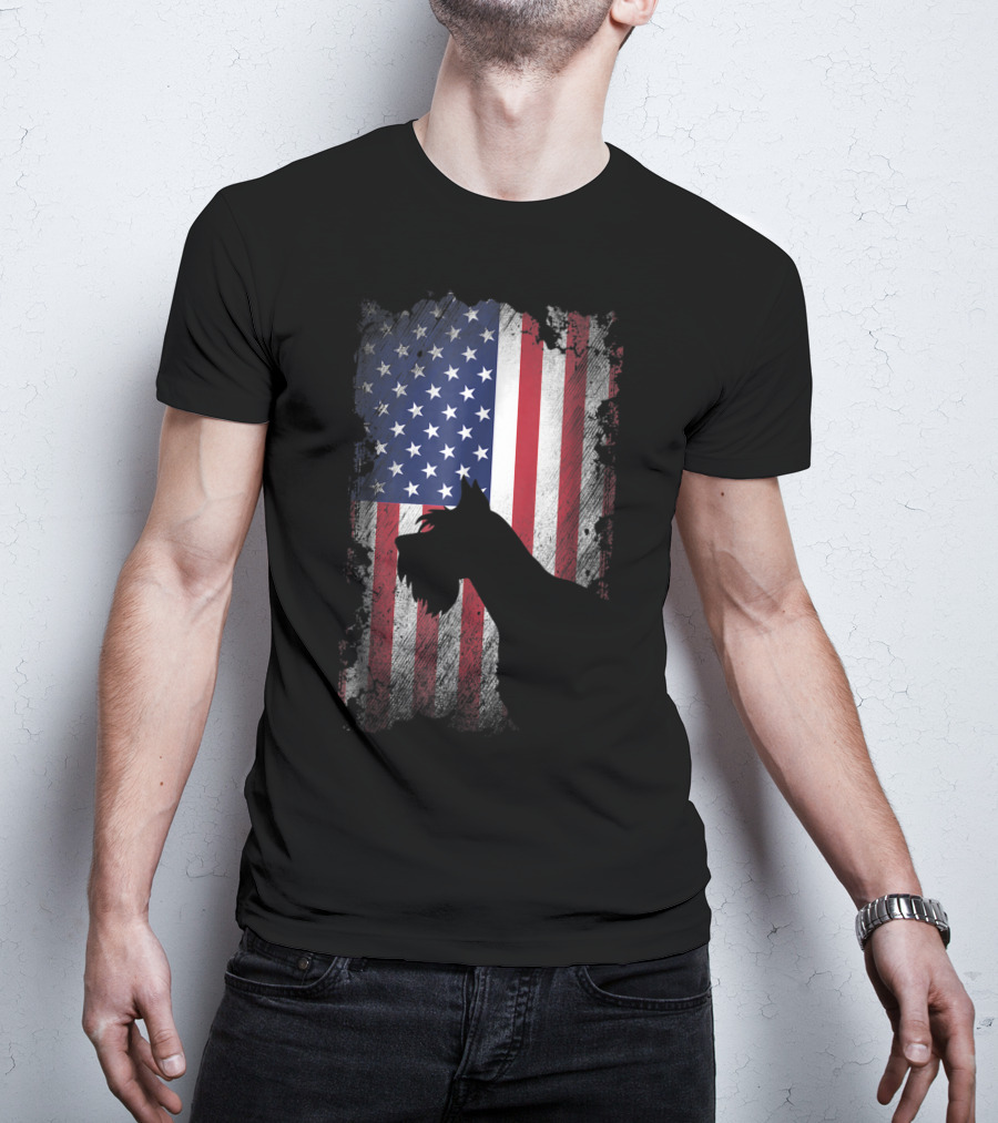 Giant Schnauzer Silhouette With American Flag USA Patriotic T-Shirt