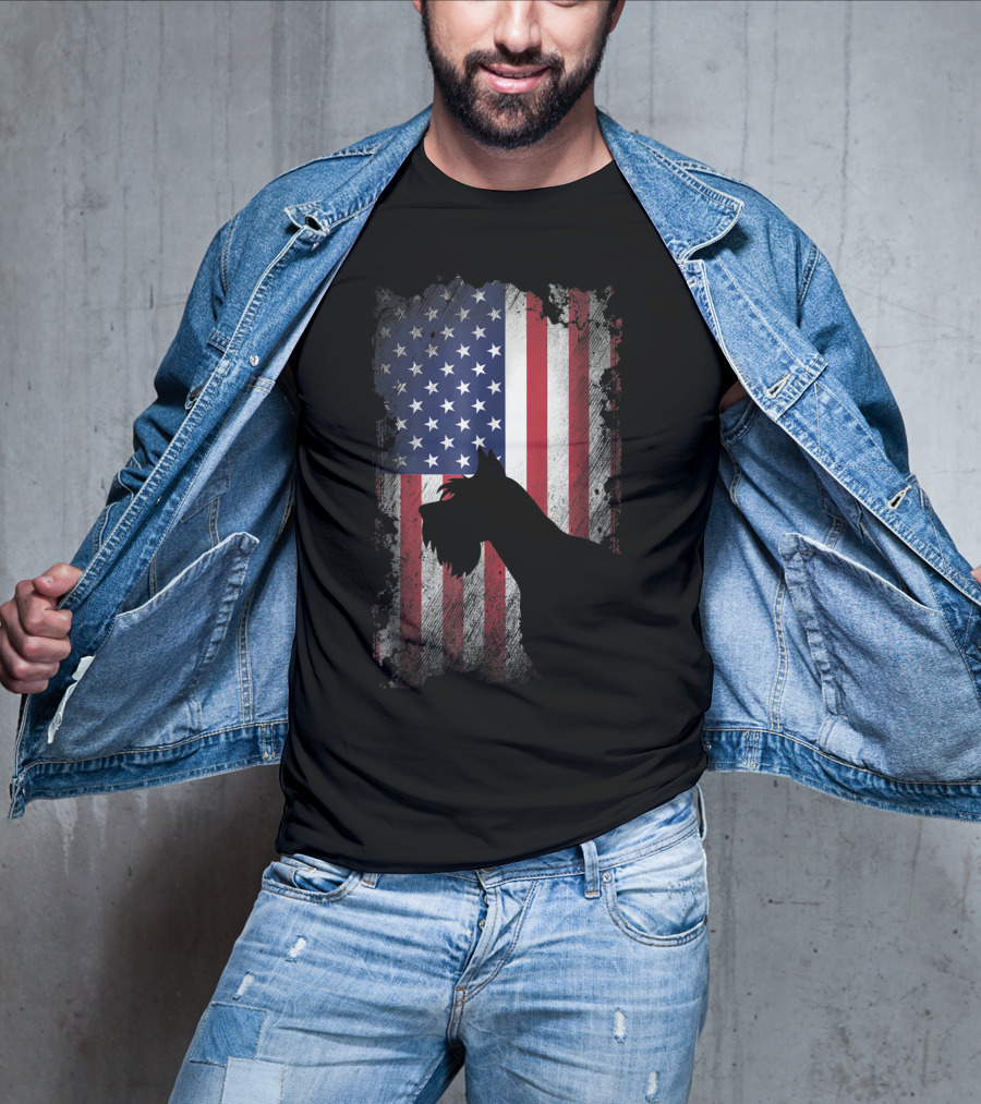 Giant Schnauzer Silhouette With American Flag USA Patriotic T-Shirt
